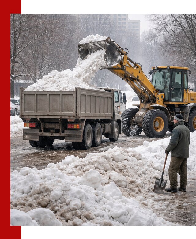 Вывоз снега грузовой техникой в Шелехове оперативно и чисто